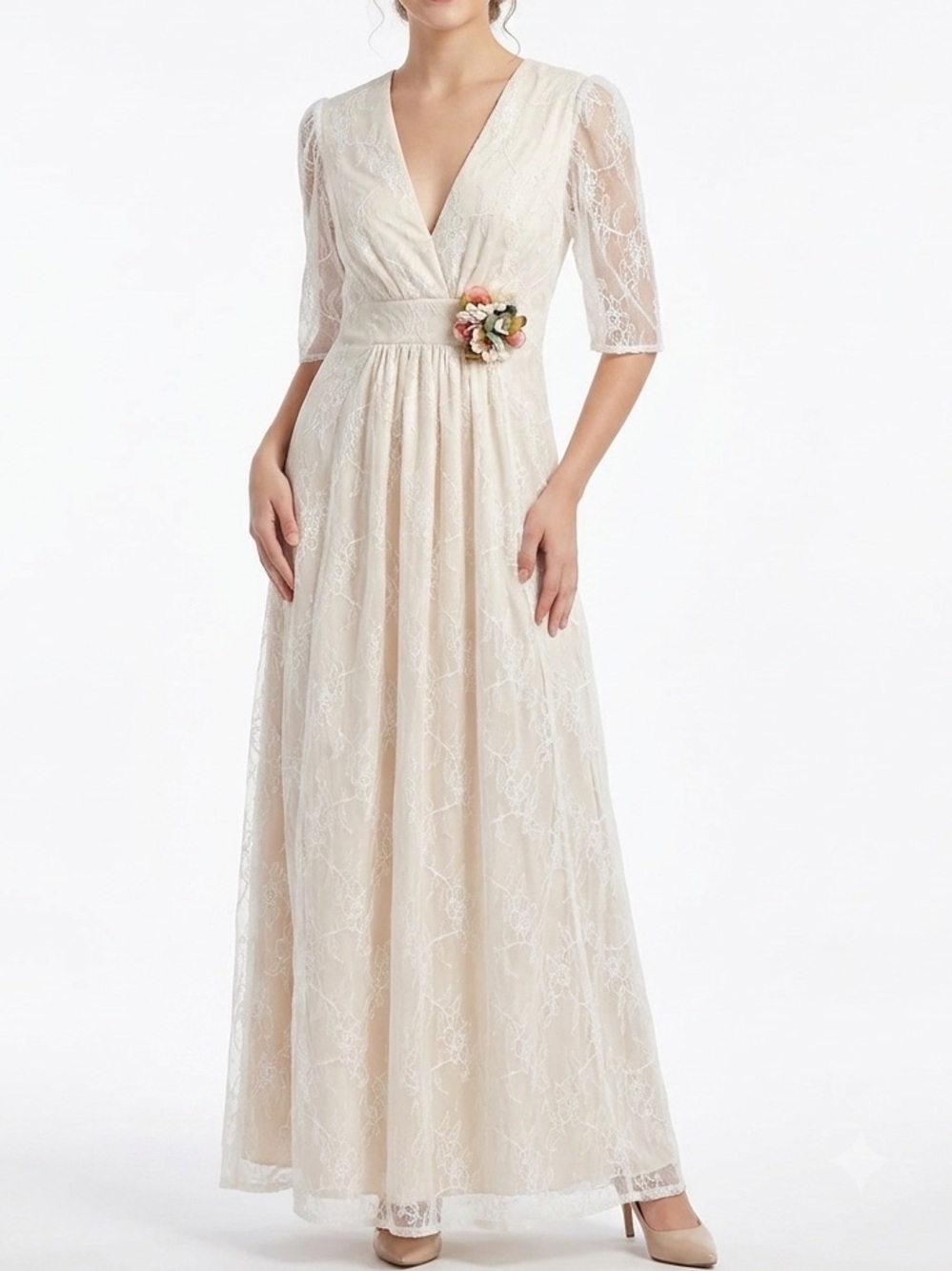 James Coviello Vintage Inspired Lace Maxi Dress Boho Bride Sample Sz S